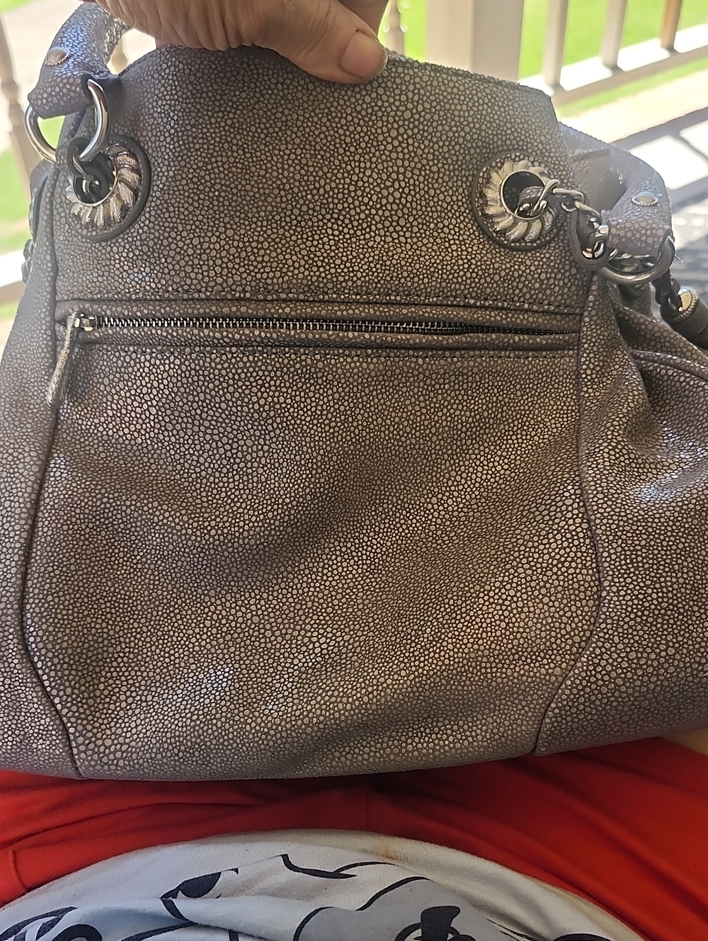 Judith Ripka  Metallic Pebbled Shoulder Bag - Silver Gray - Picture 5 of 13
